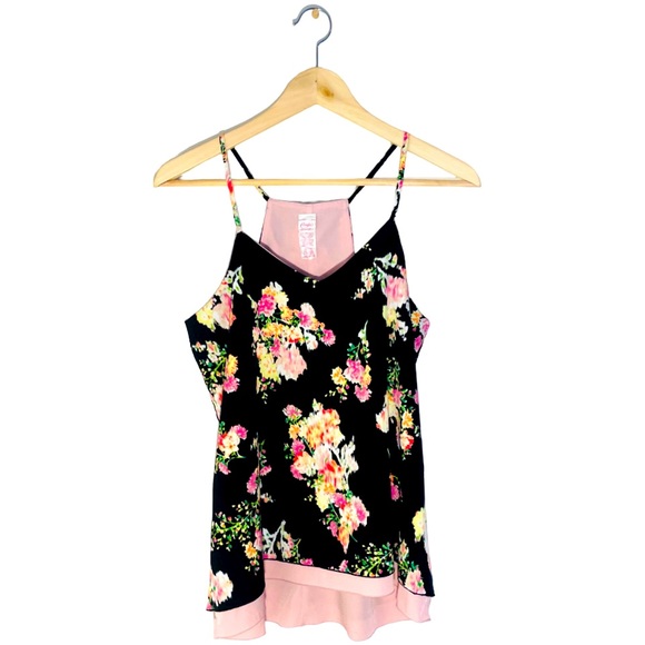 Candie’s cami strap racer back reversible floral and pink tank size Medium - Picture 1 of 9